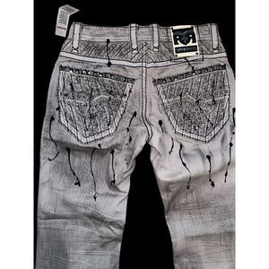 Rock Revival Jeans Mens 30/30 Wilkins Gray Straight Paint Splatter Grunge Rock